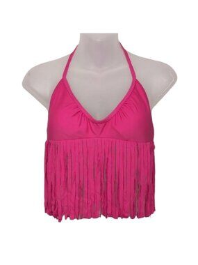 💠 Apollo Hot Pink Fringe Halter Bikini Top Size Medium Boho Swimsuit